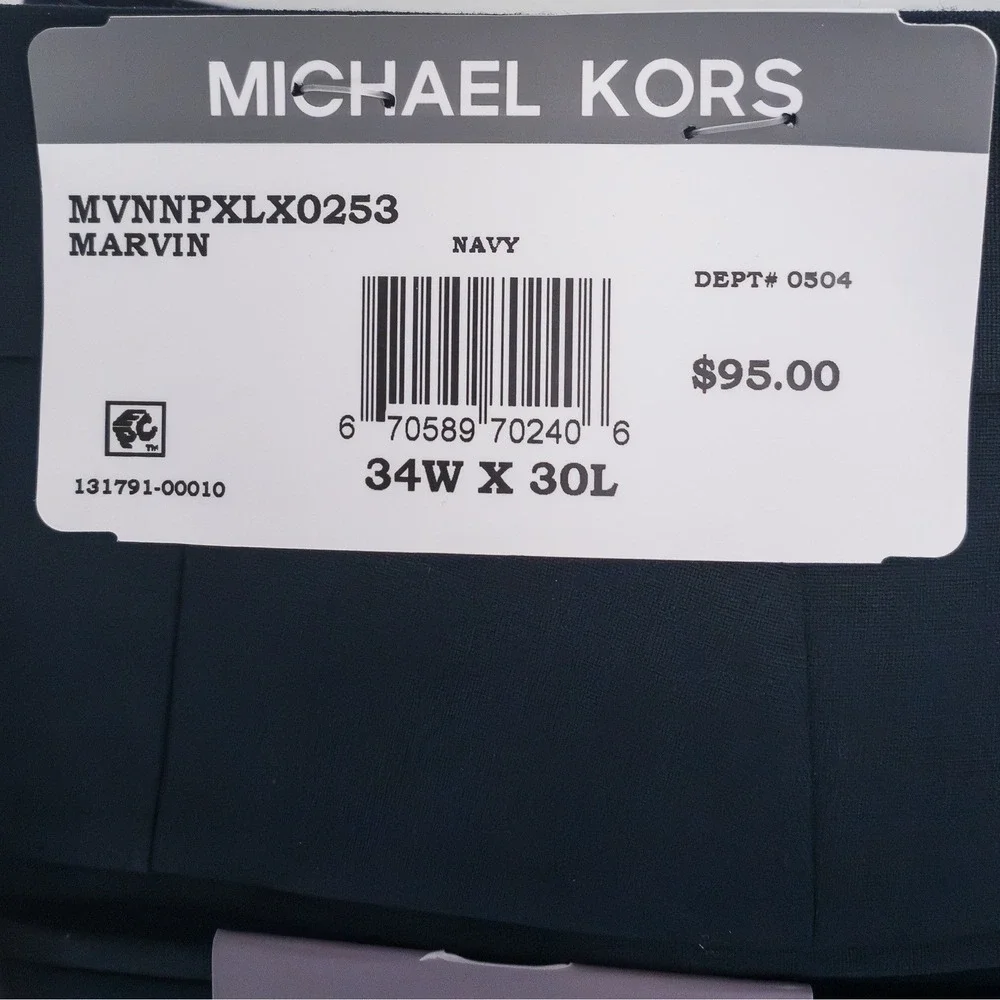Michael Kors Newbury Pants Mens 34x30 Navy Stretch Dress Slacks Recycled Poly